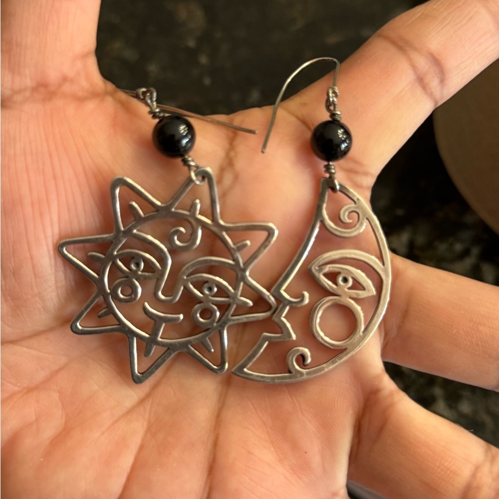 James Avery Silver Sun and Moon Dangle Earrings